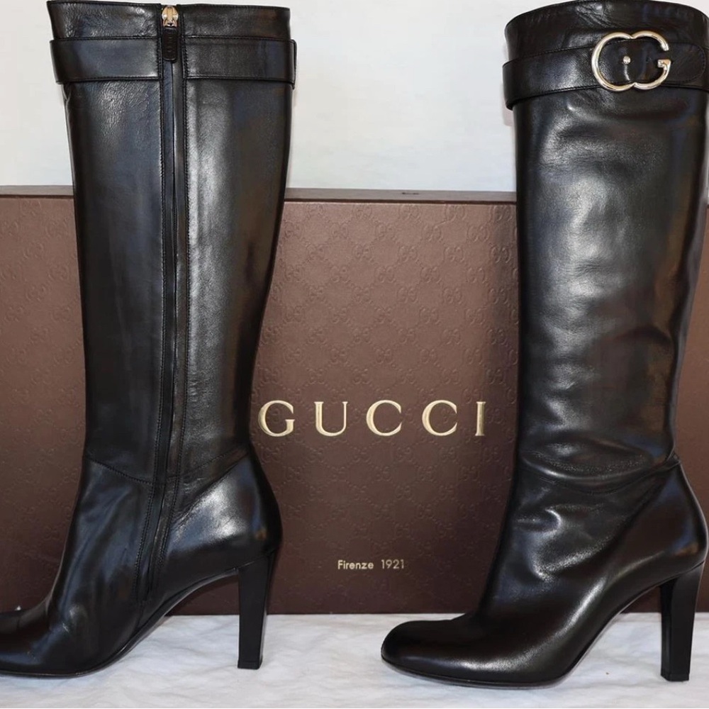 Gucci Black Leather Knee-boot